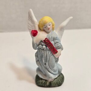 Nativity Vintage Ceramic Angel Figurine Holding Gloria Banner Cherub Christmas